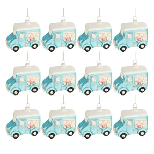 4" Glass Ice Cream Truck Ornaments, 12ct.